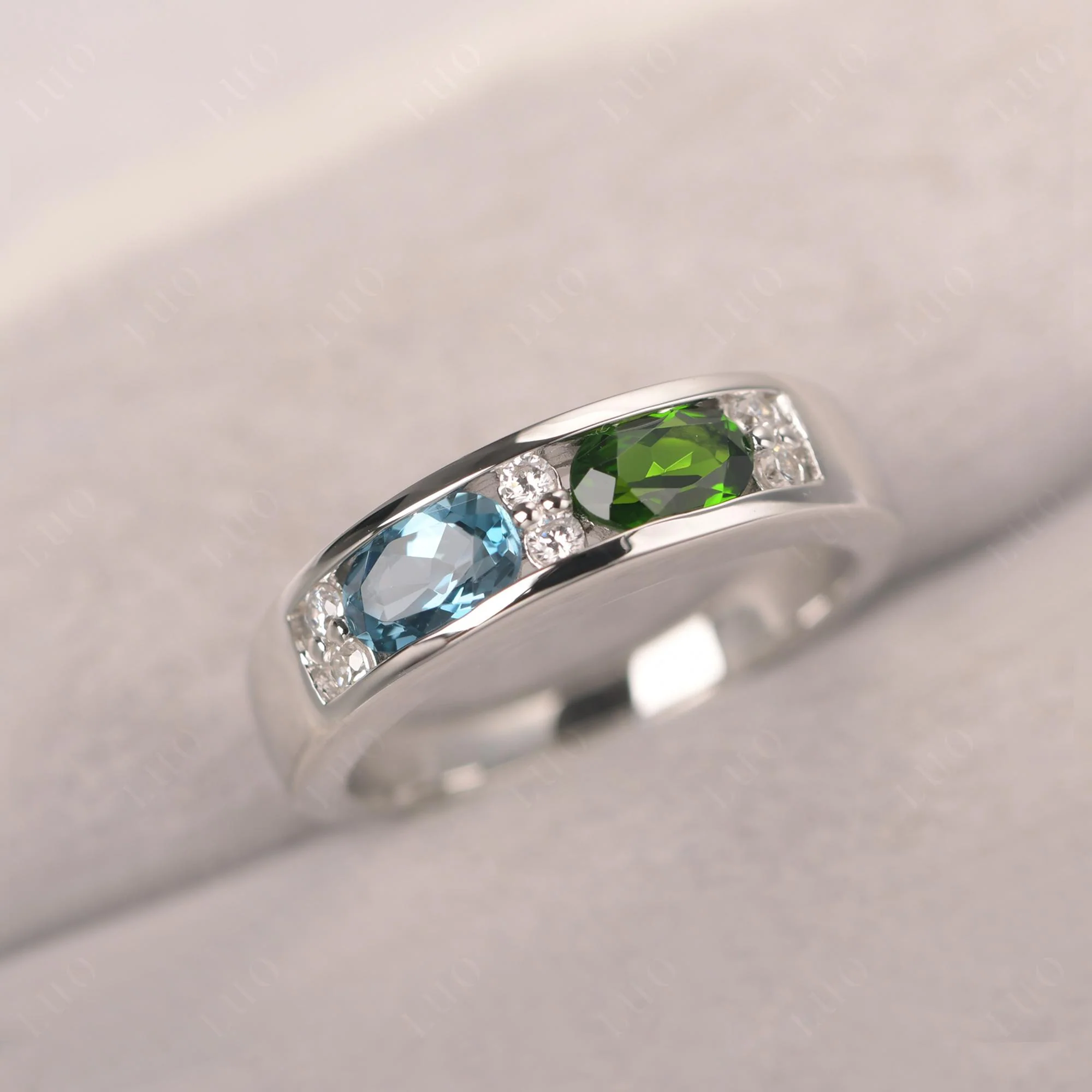 Diopside and London Blue Topaz Toi Et Moi Wedding Band - Image 11