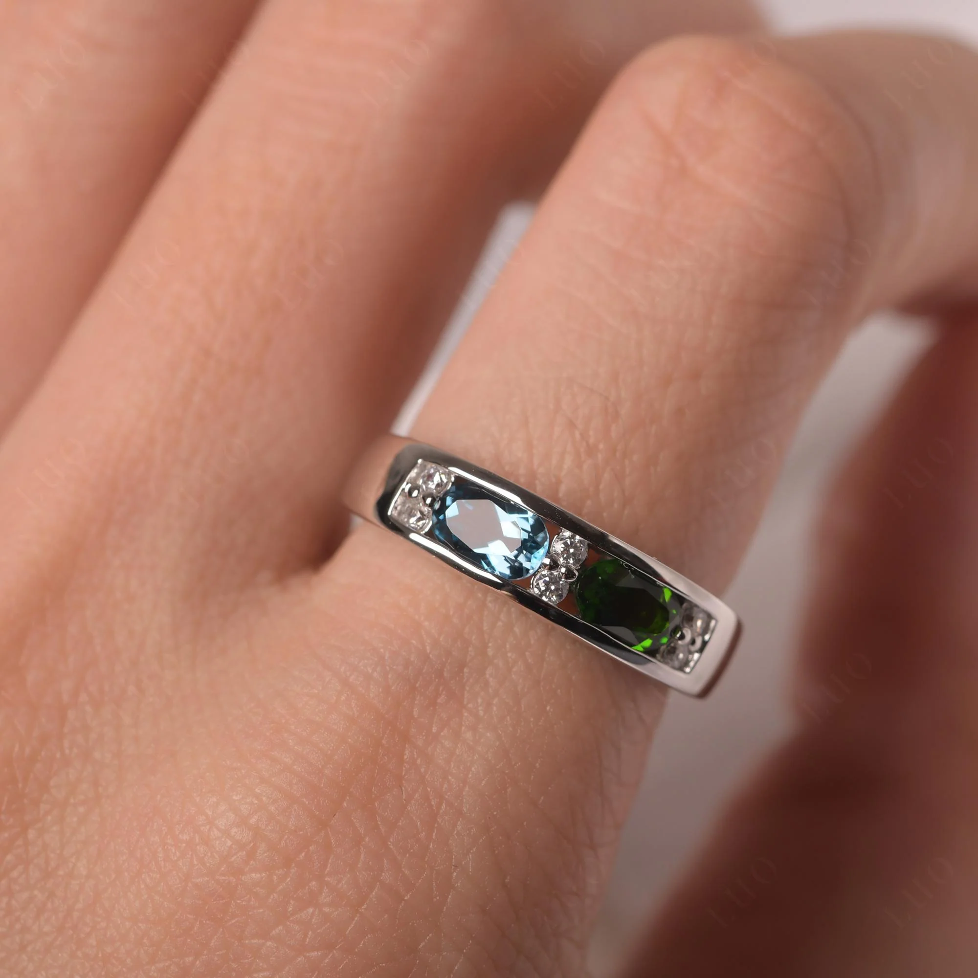 Diopside and London Blue Topaz Toi Et Moi Wedding Band - Image 14