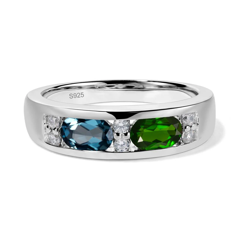 Diopside and London Blue Topaz Toi Et Moi Wedding Band - Image 2