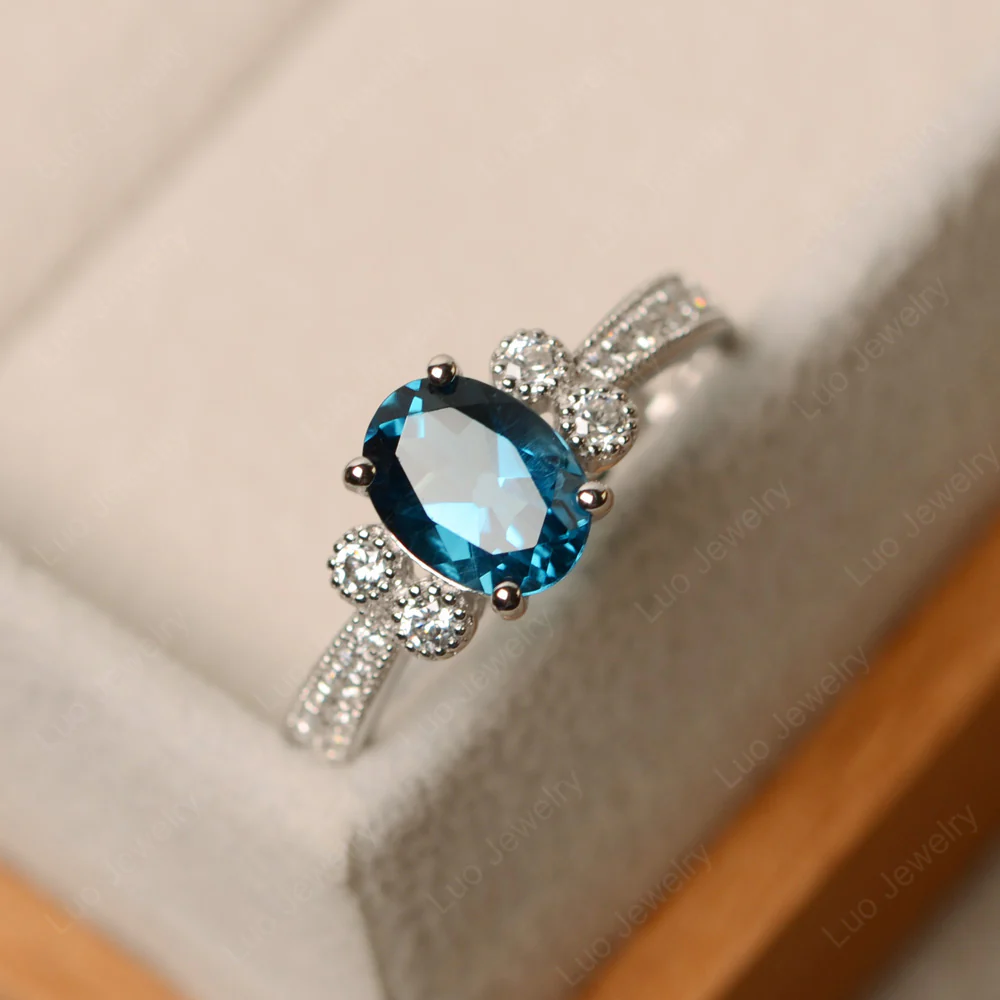 Oval London Blue Topaz Milgrain Engagement Ring - Image 2