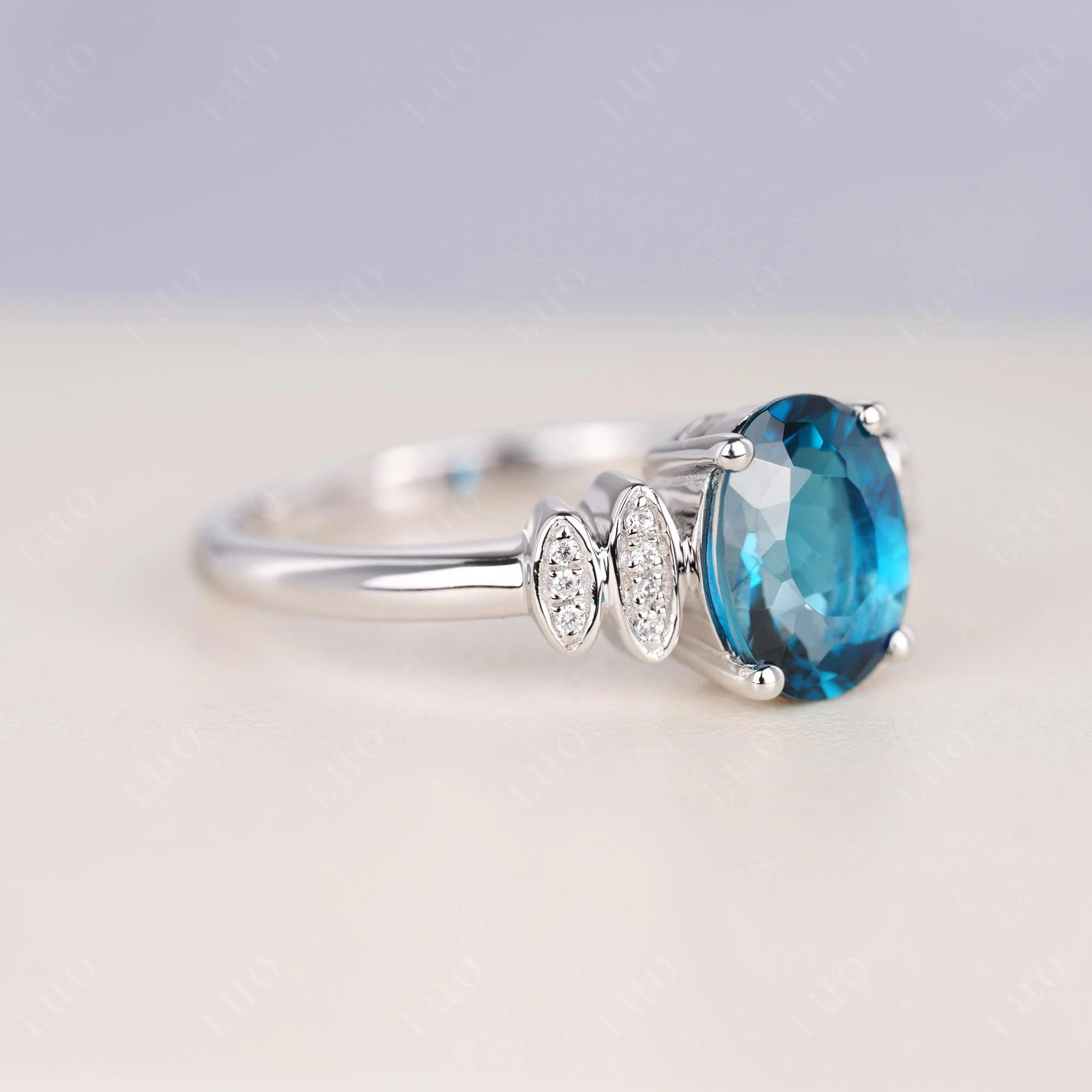 Oval Cut Simple London Blue Topaz Engagement Ring - Image 2