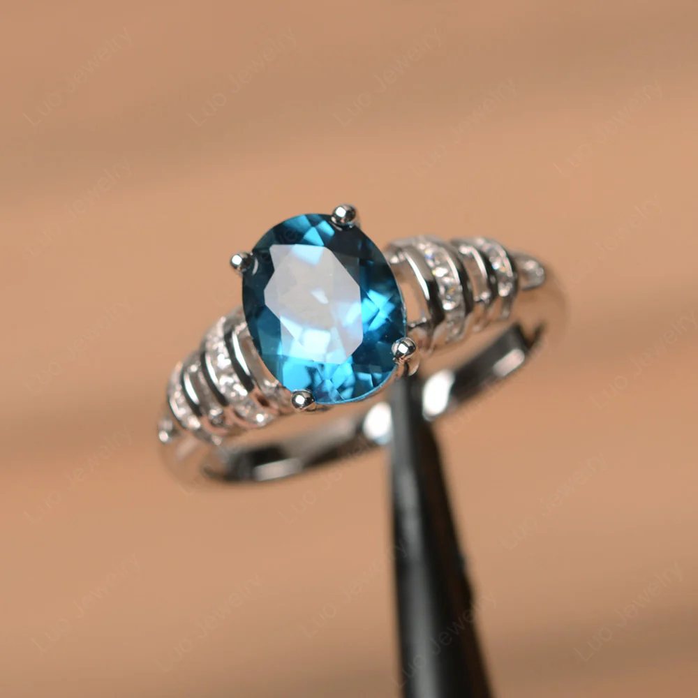 Oval Cut London Blue Topaz Promise Ring
