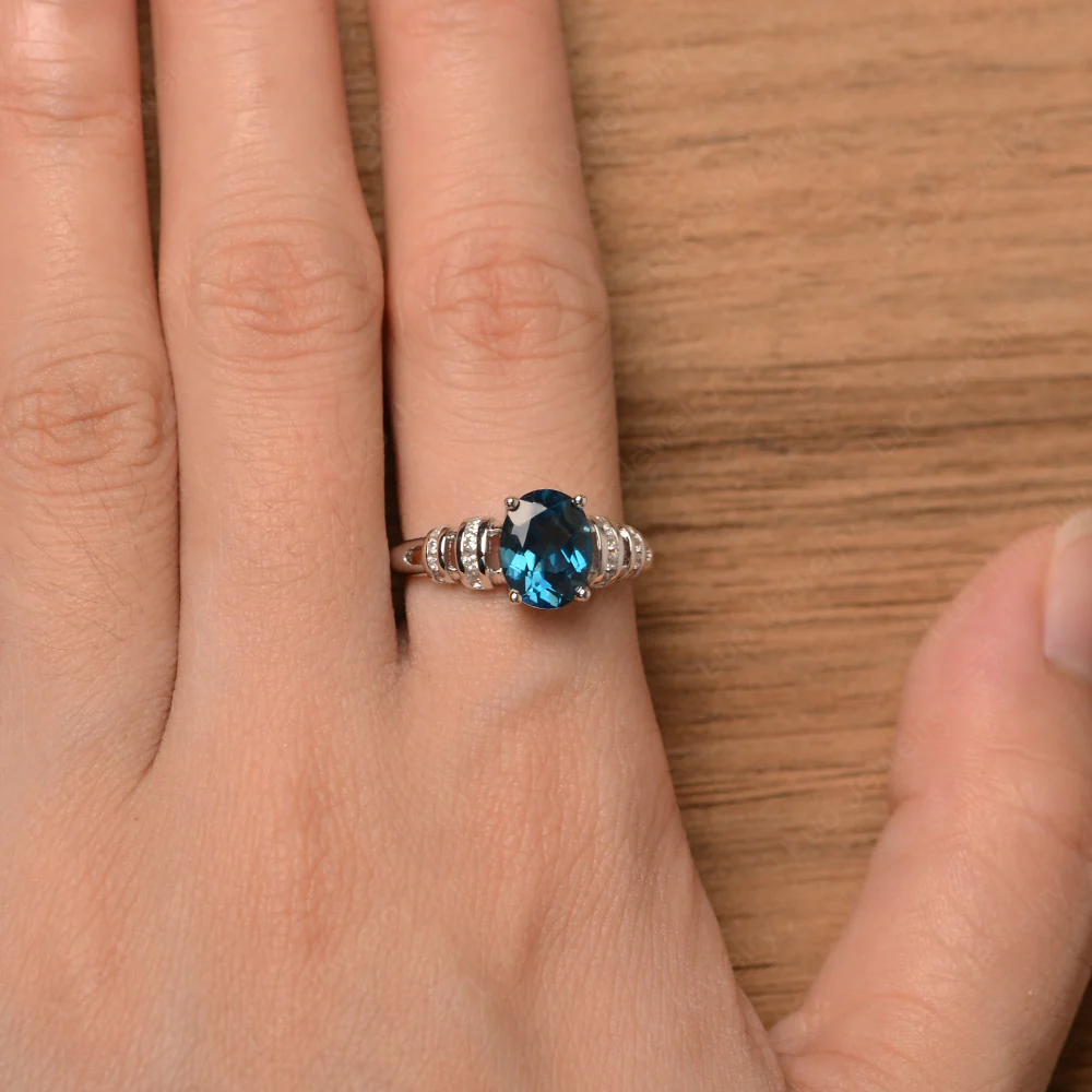 Oval Cut London Blue Topaz Promise Ring - Image 4