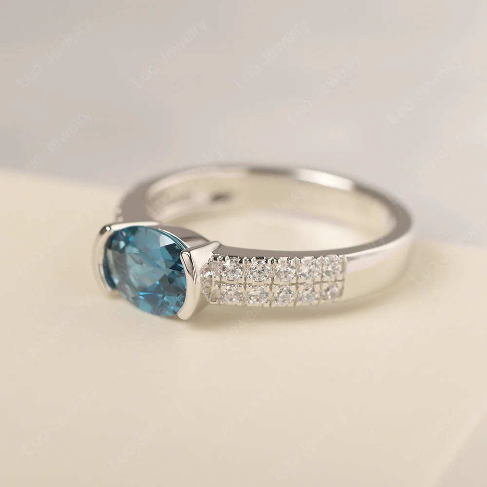 Oval Cut London Blue Topaz Double Pave Ring - Image 2
