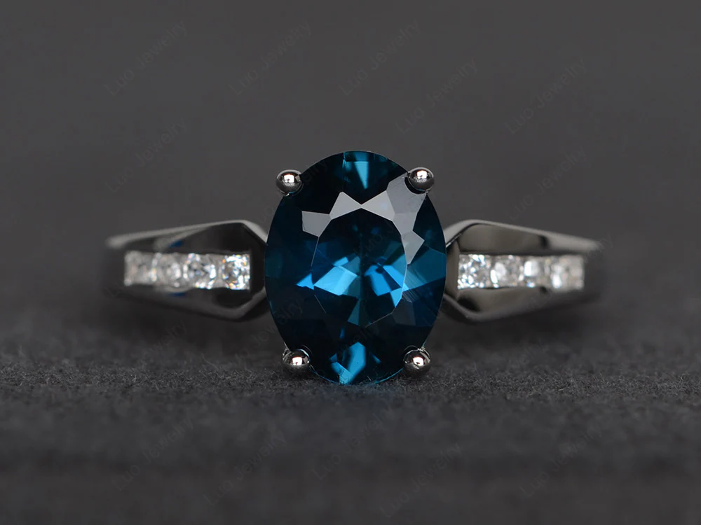 Oval London Blue Topaz Ring with Channel Band