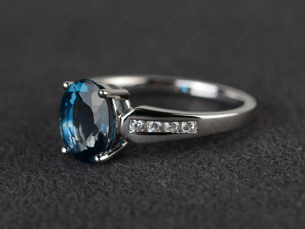 Oval London Blue Topaz Ring with Channel Band - Image 2