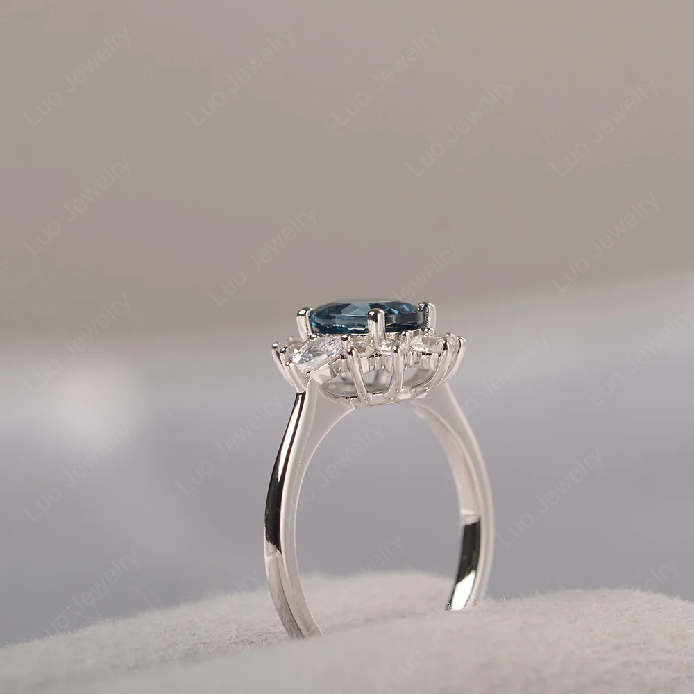 Oval Cut London Blue Topaz Ring with Pear Side Stone - Image 4