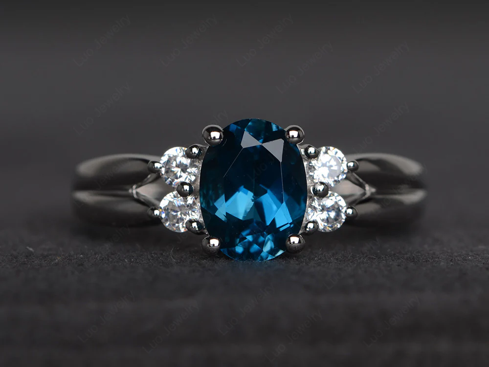 Oval Cut London Blue Topaz Two Rows Ring