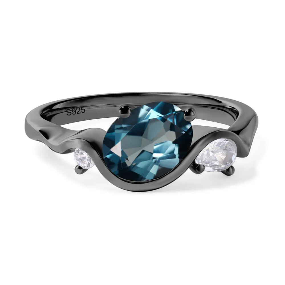 Wave Oval London Blue Topaz Engagement Ring