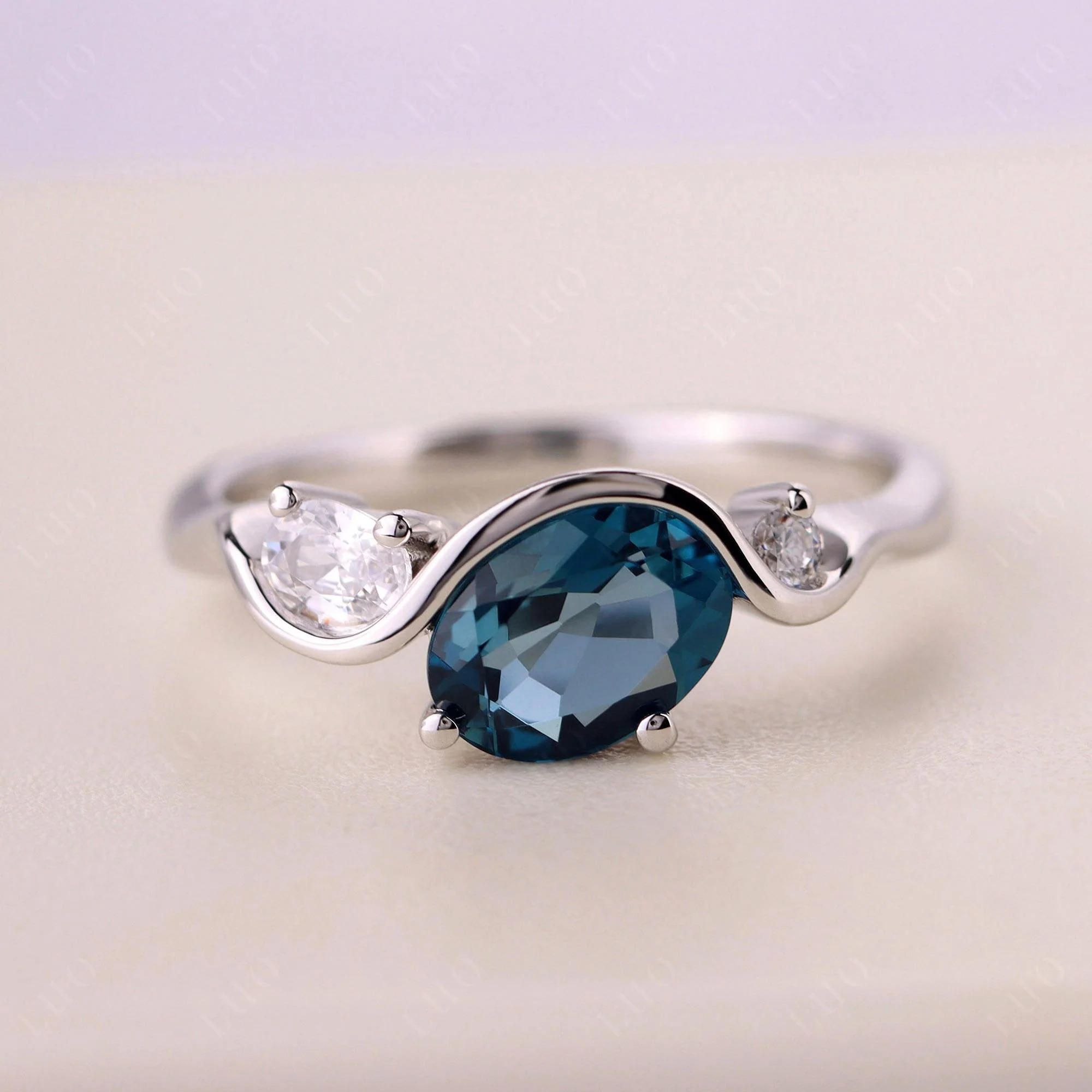 Wave Oval London Blue Topaz Engagement Ring - Image 10