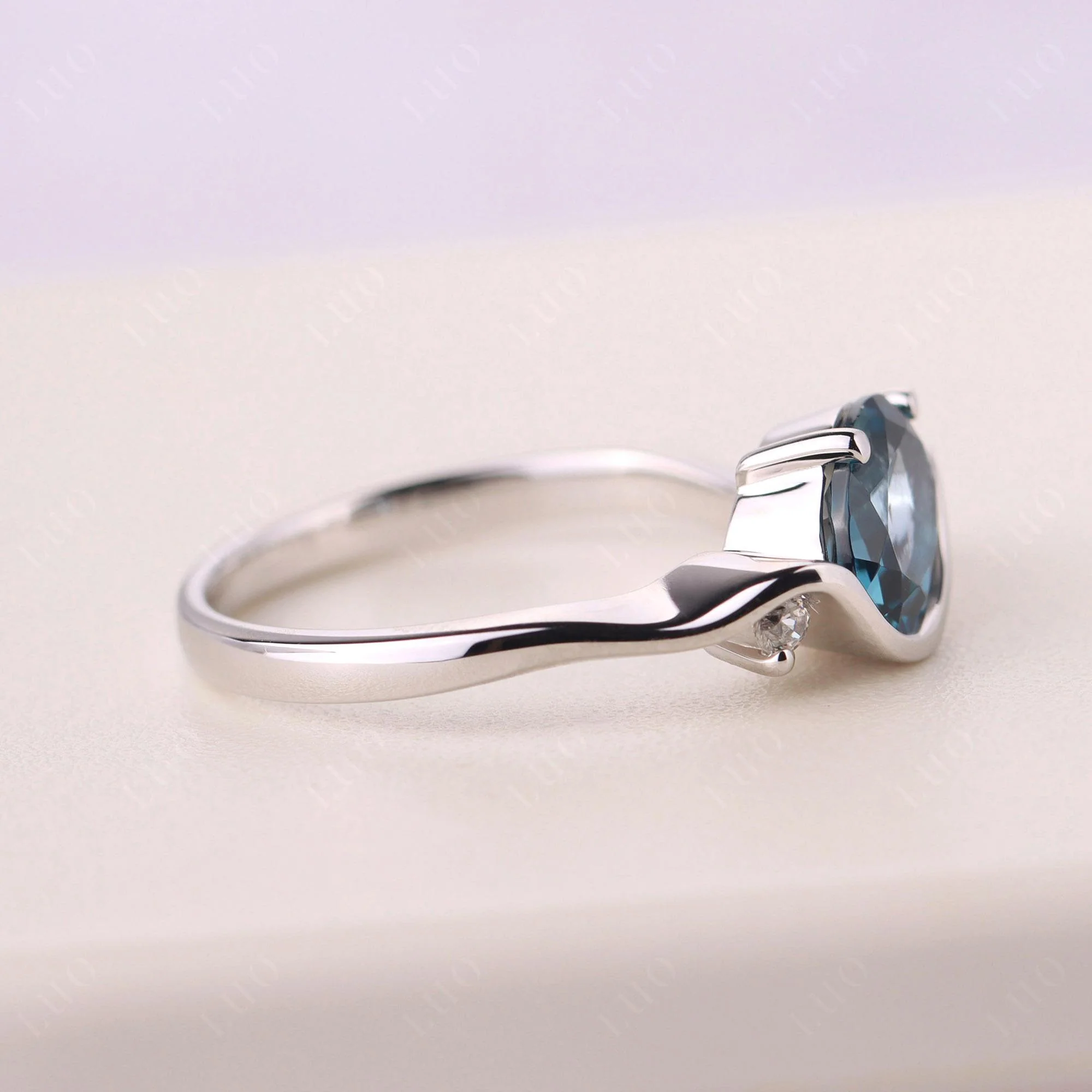 Wave Oval London Blue Topaz Engagement Ring - Image 13