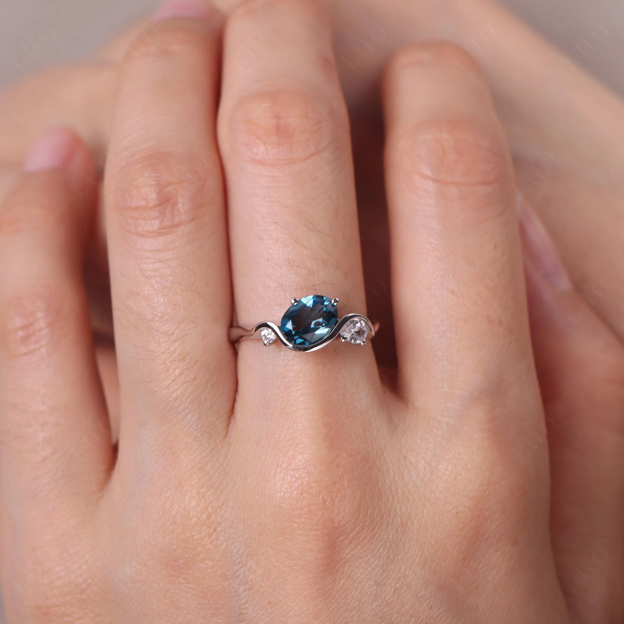Wave Oval London Blue Topaz Engagement Ring - Image 14