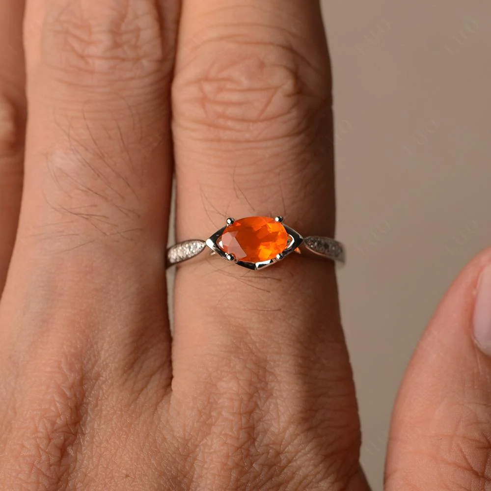 Fire Opal Horizontal Oval Ring - Image 10