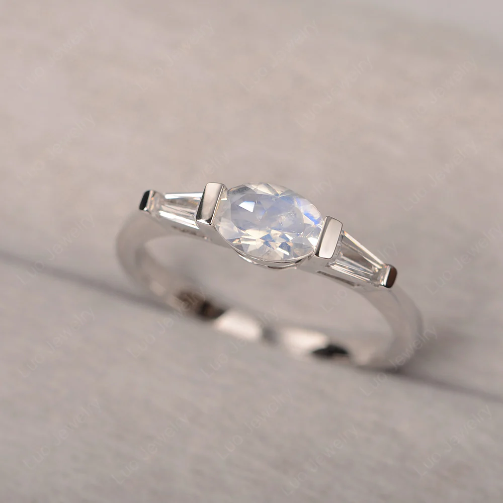 Oval Moonstone Ring with Baguettes