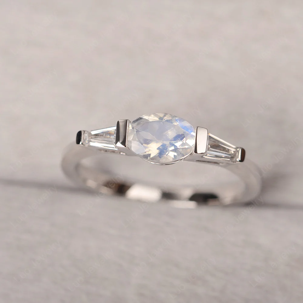 Oval Moonstone Ring with Baguettes - Image 2