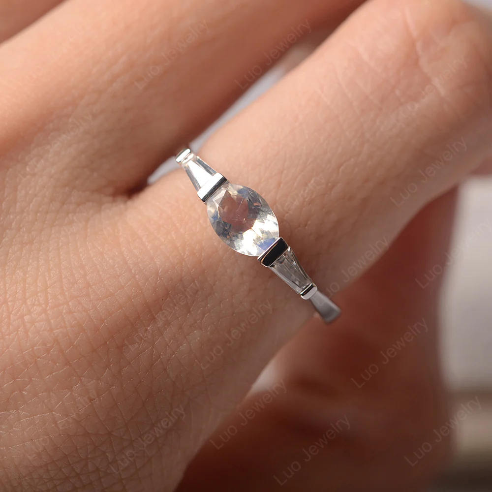 Oval Moonstone Ring with Baguettes - Image 5