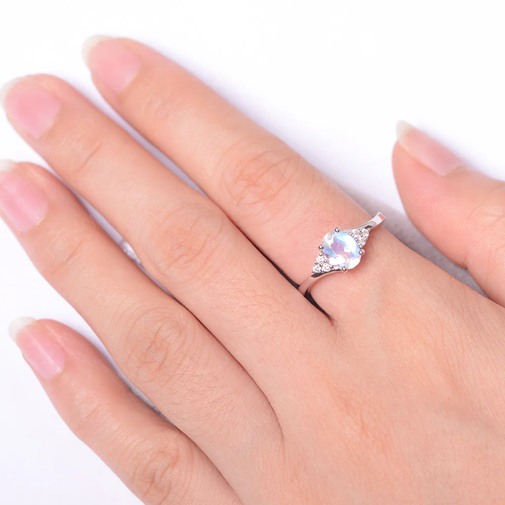 Oval Moonstone Bypass Engagement Ring - Image 4