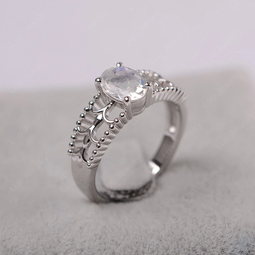 Oval Cut Moonstone Vintage Solitaire Ring - Image 2
