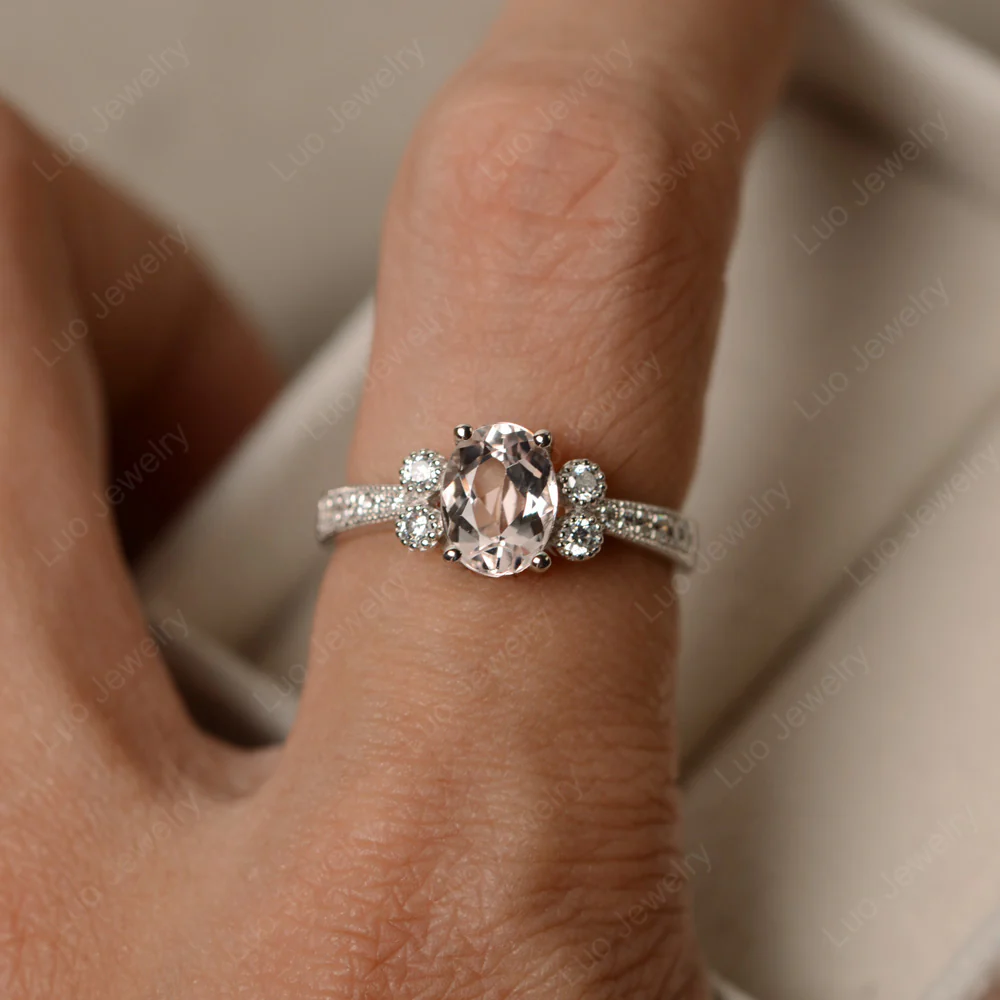 Morganite Milgrain Oval Engagement Ring - Image 4