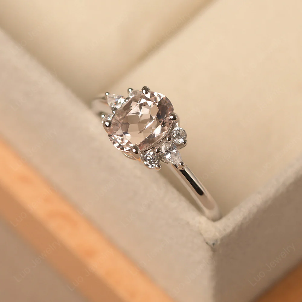 Oval Morganite Ring with Pear Side Stone - Image 2