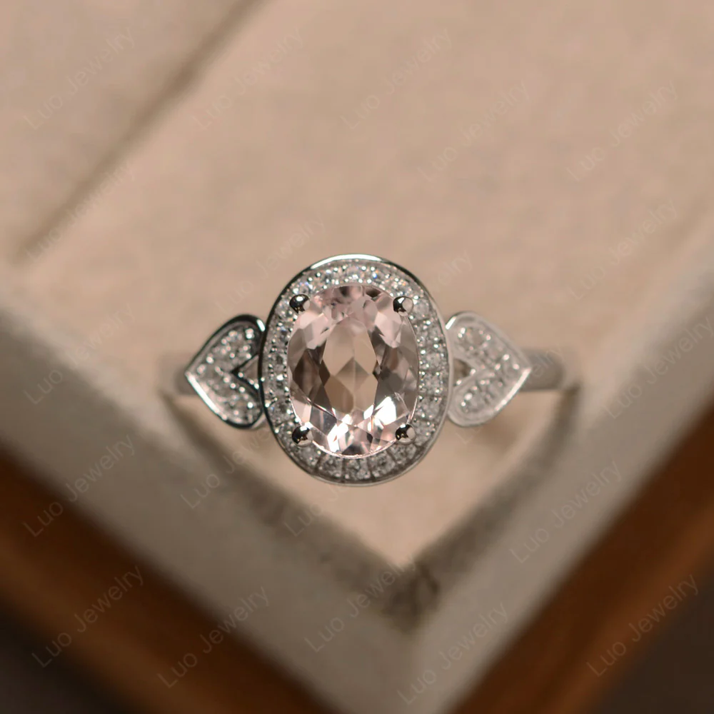 Oval Cut Morganite Halo Engagement Ring