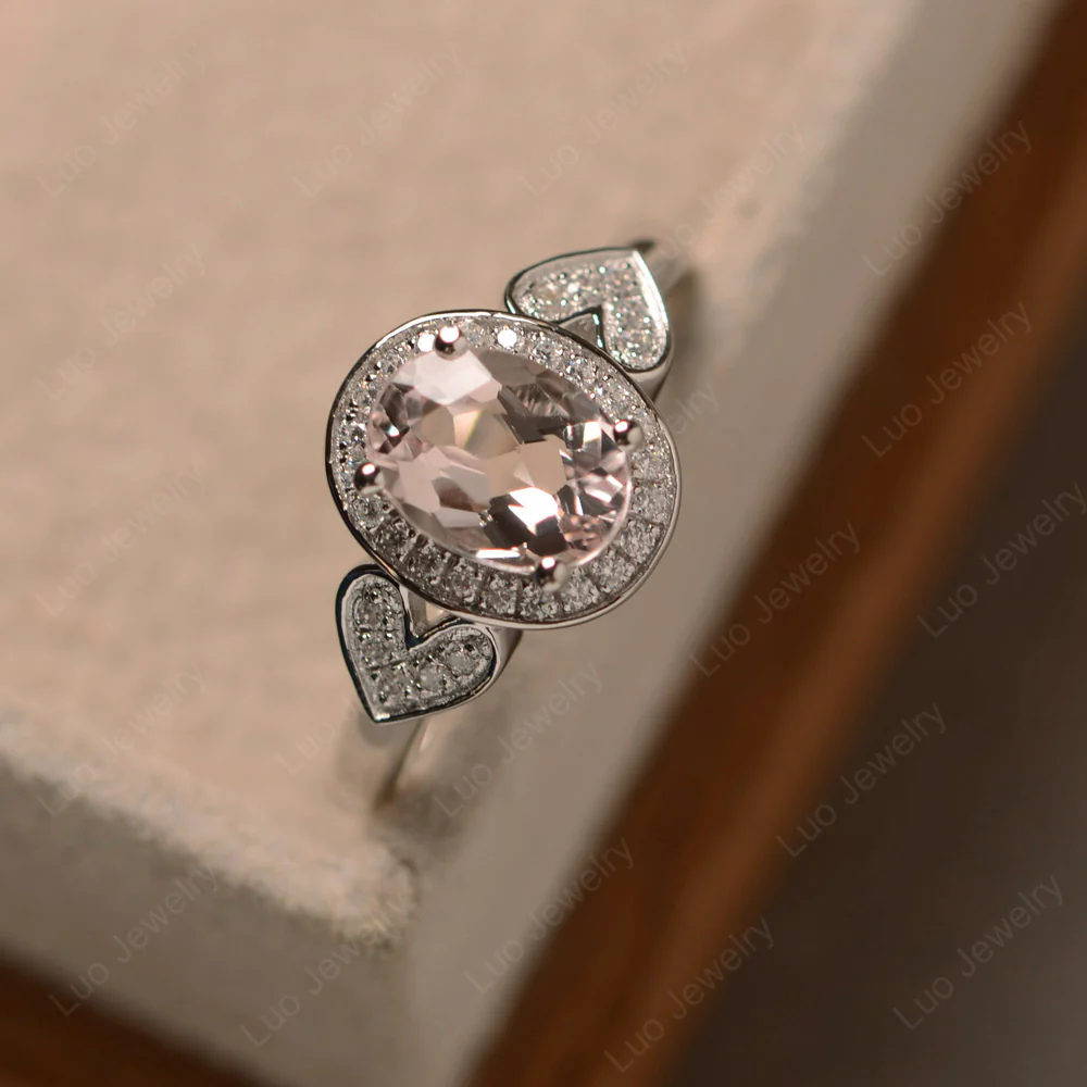 Oval Cut Morganite Halo Engagement Ring - Image 2