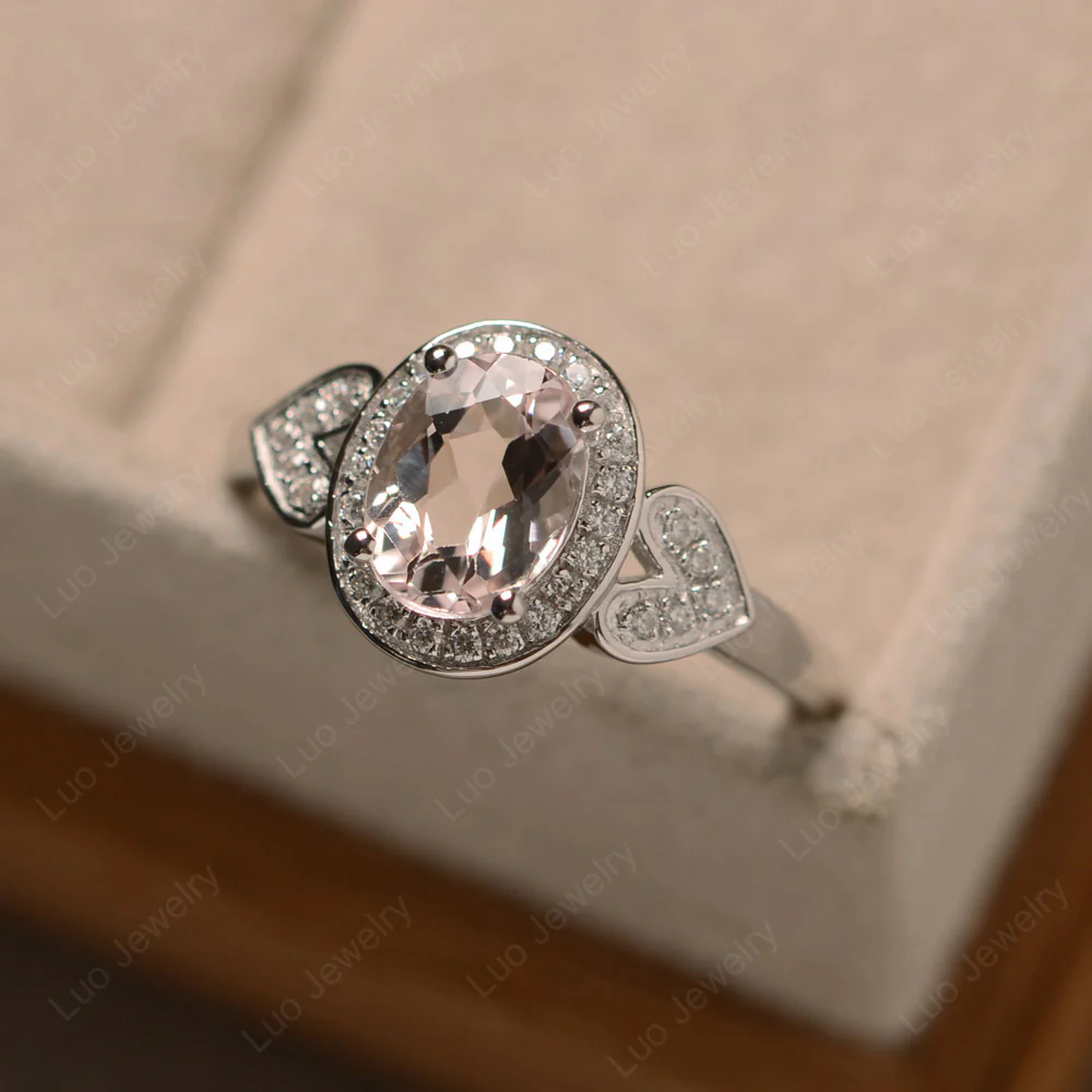 Oval Cut Morganite Halo Engagement Ring - Image 3