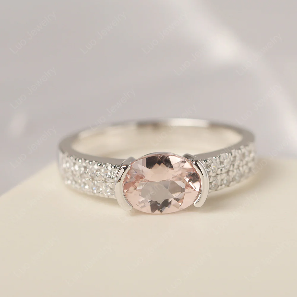 Morganite Two Row Pave Ring