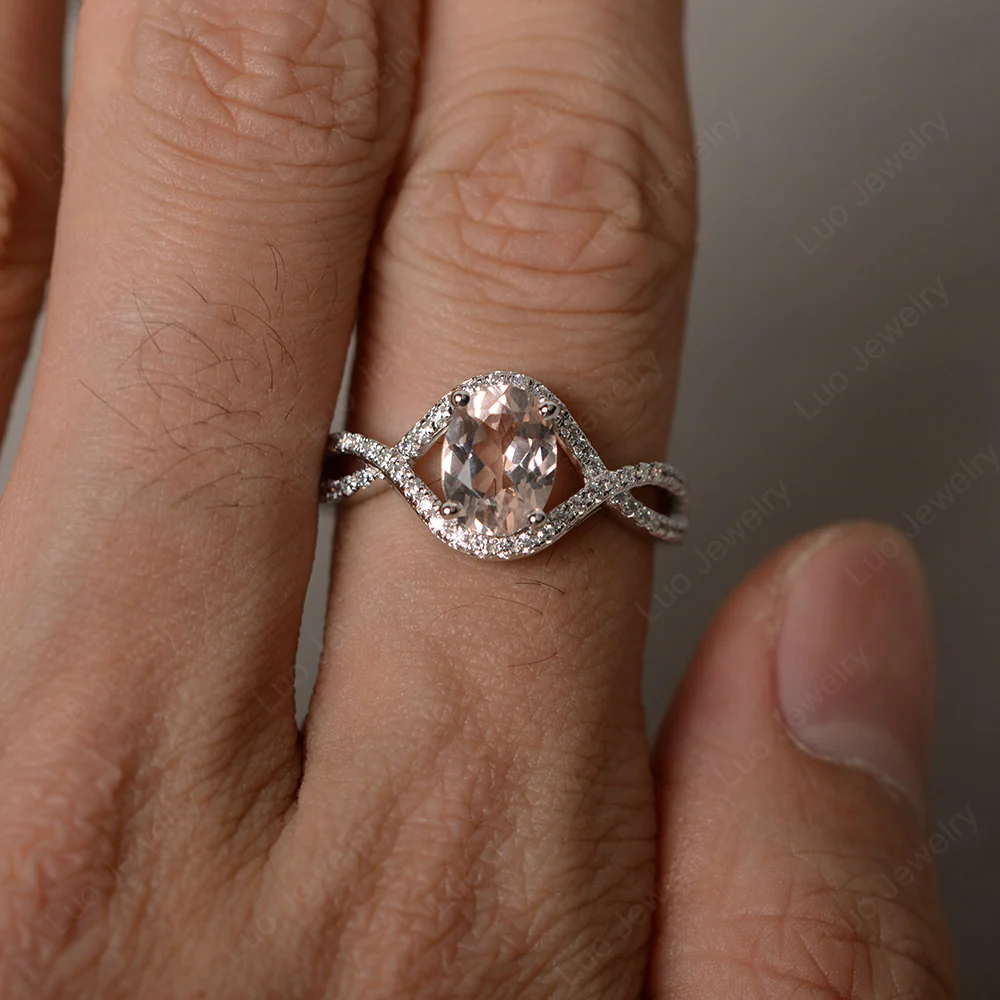 Oval Morganite Twisted Engagement Ring - Image 4