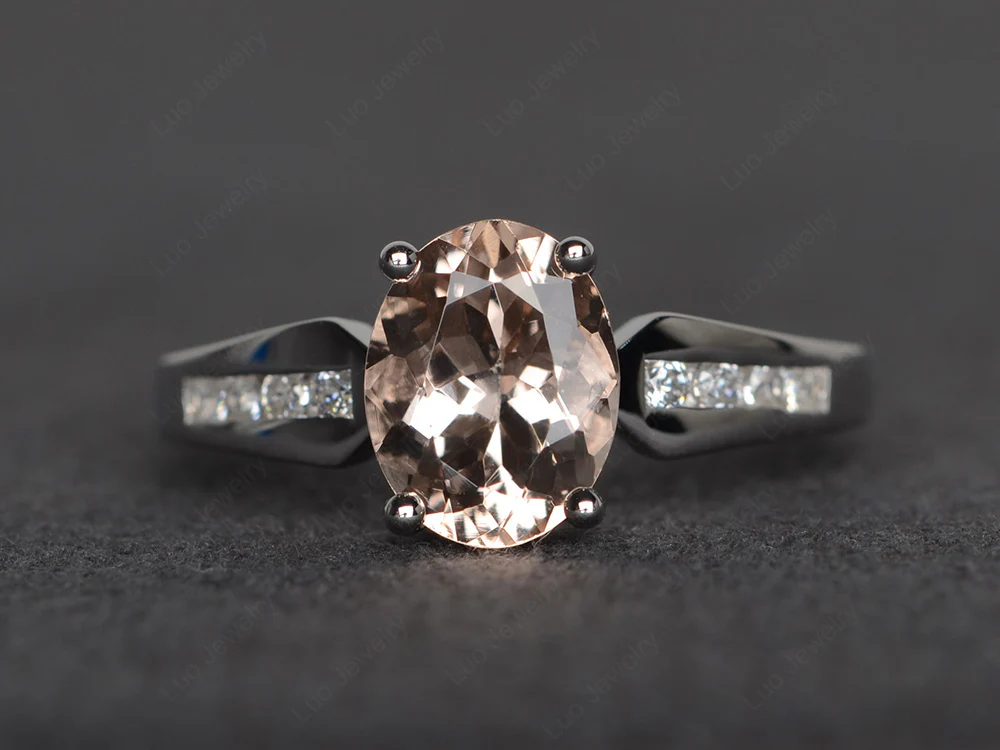 Oval Morganite Ring with Channel Band