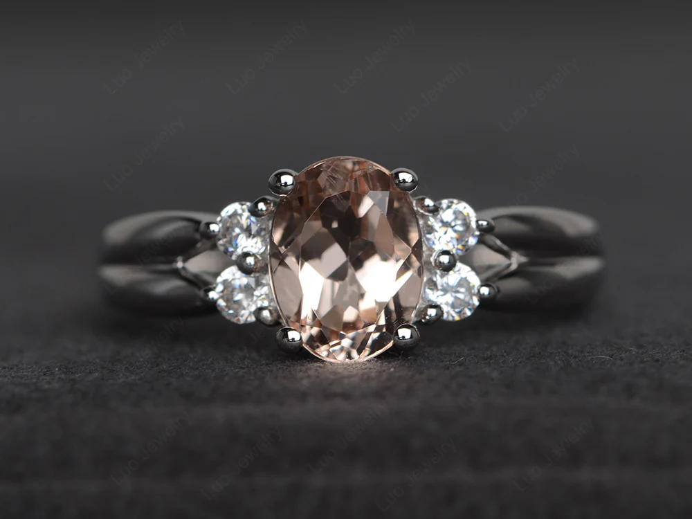 Oval Cut Morganite Two Rows Ring