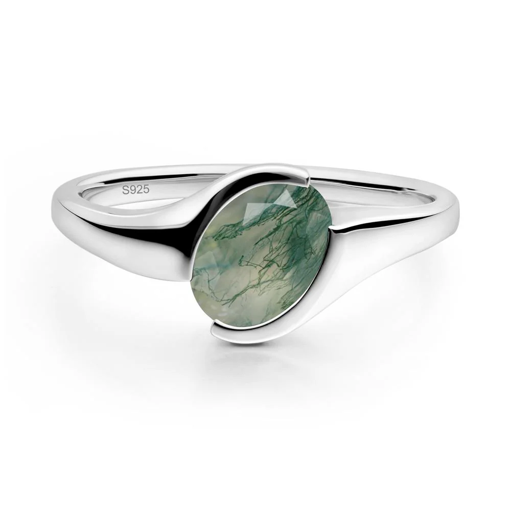 Oval Cut Moss Agate Solitaire Bypass Ring - Image 2