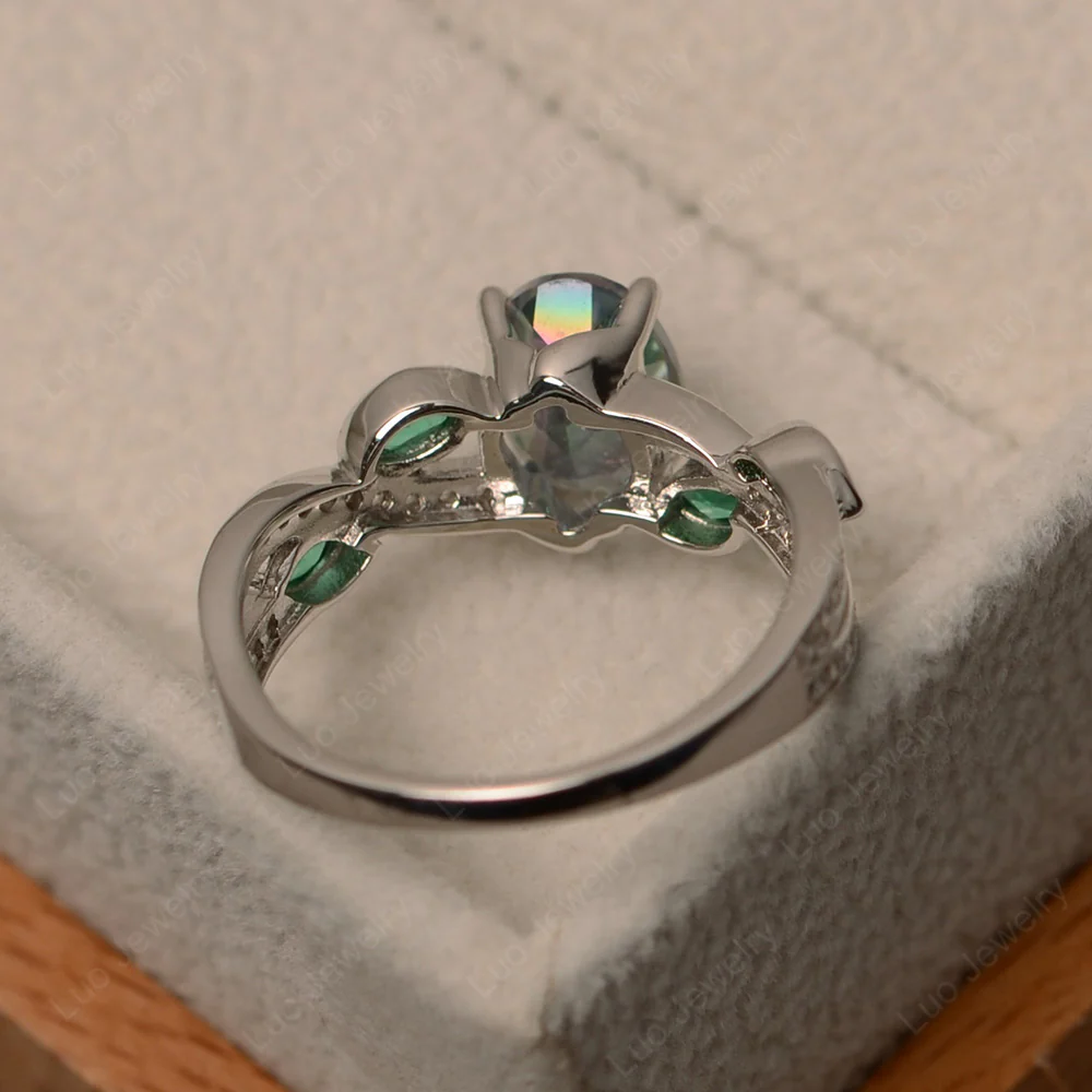 Oval Cut Mystic Topaz Leaf Ring - Image 3