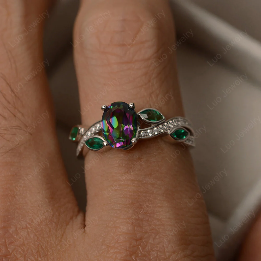 Oval Cut Mystic Topaz Leaf Ring - Image 4