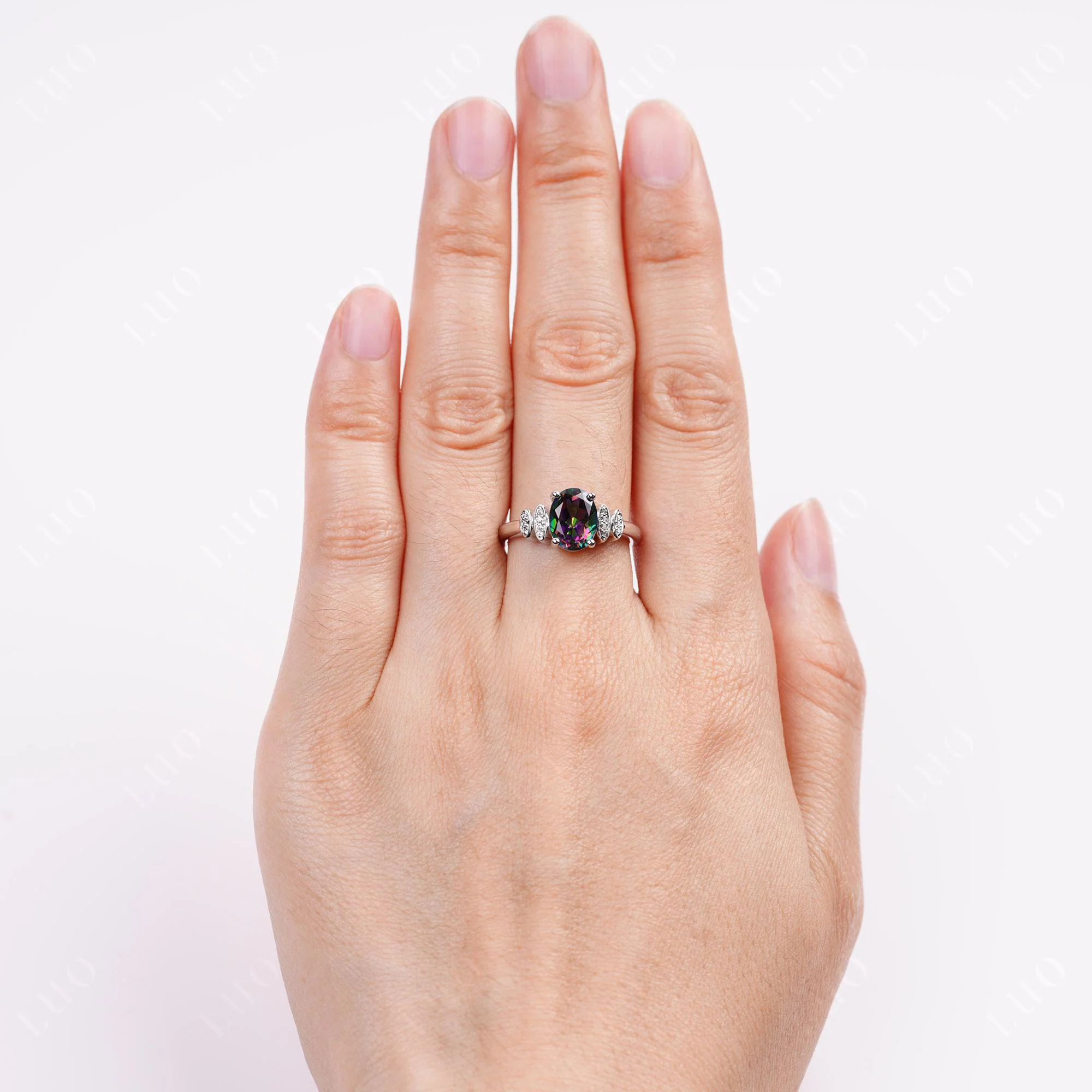 Oval Cut Simple Mystic Topaz Engagement Ring - Image 5