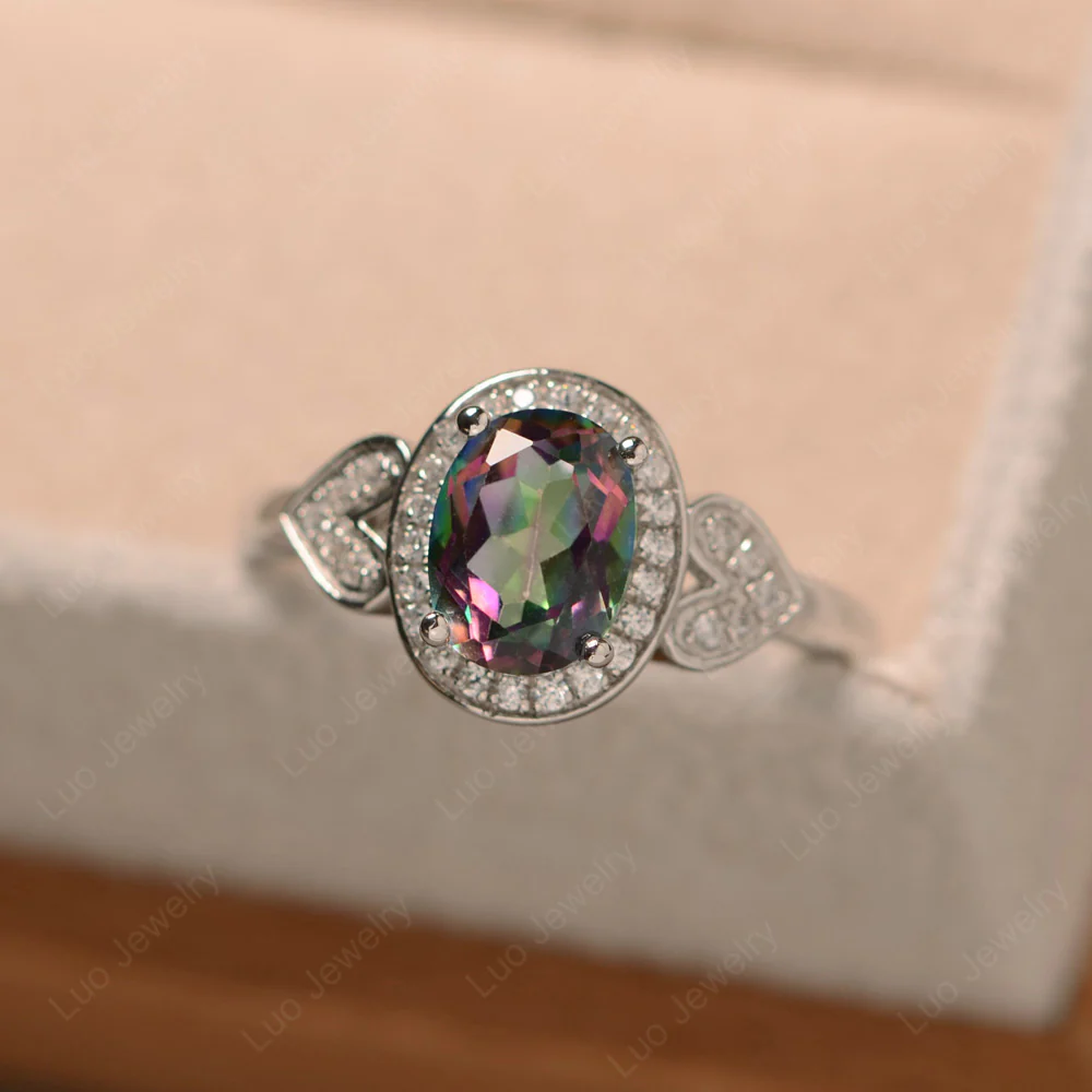 Oval Cut Mystic Topaz Halo Engagement Ring - Image 3