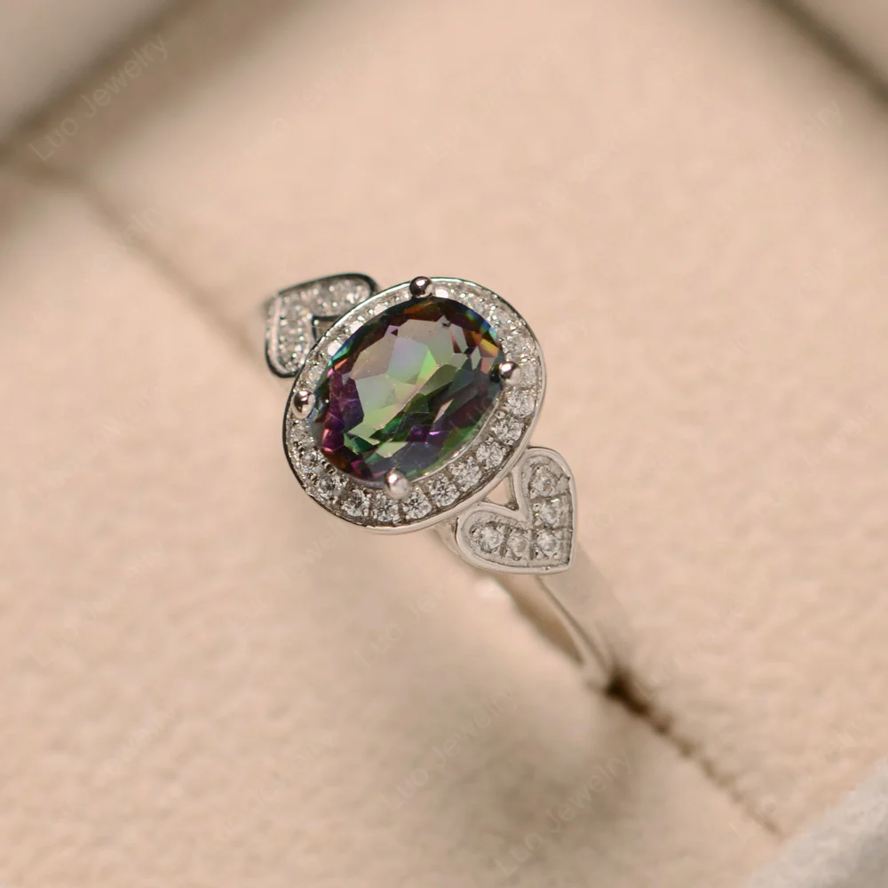 Oval Cut Mystic Topaz Halo Engagement Ring - Image 4