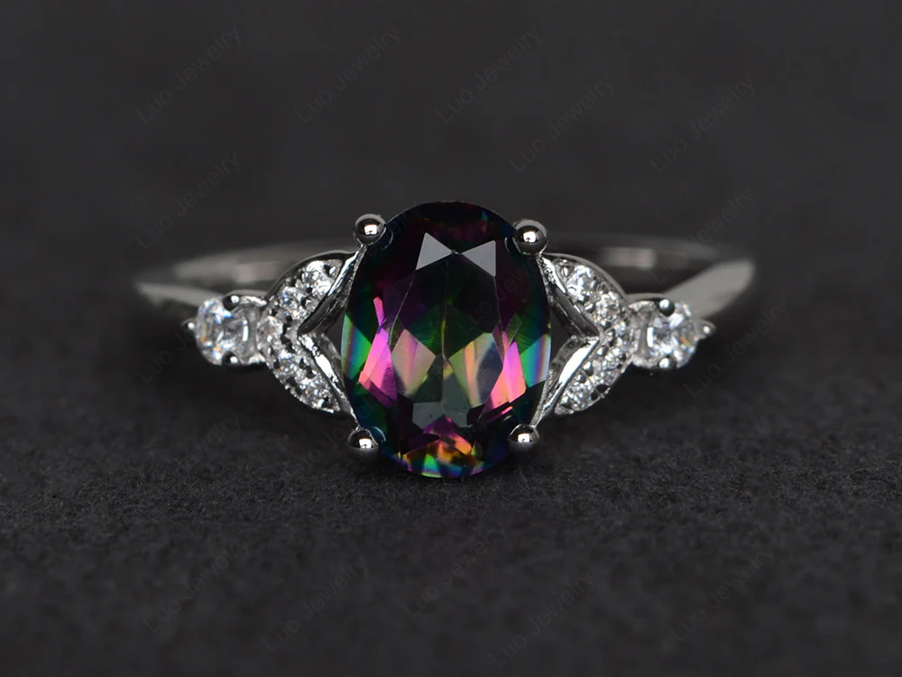 Simple Oval Cut Mystic Topaz Promise Ring