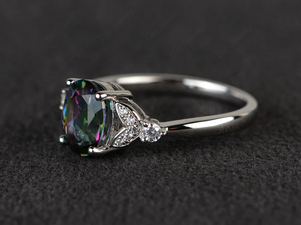 Simple Oval Cut Mystic Topaz Promise Ring - Image 2