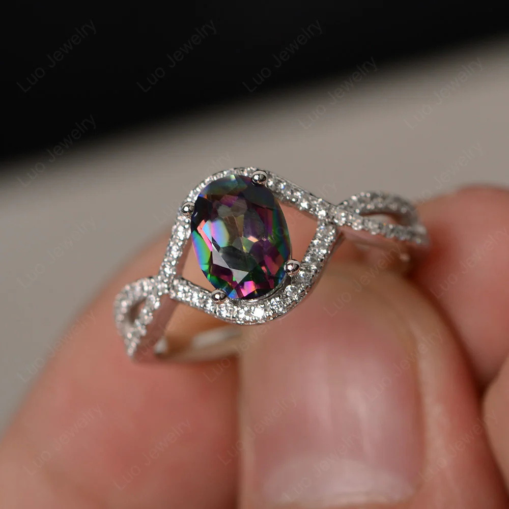 Oval Mystic Topaz Twisted Engagement Ring - Image 2