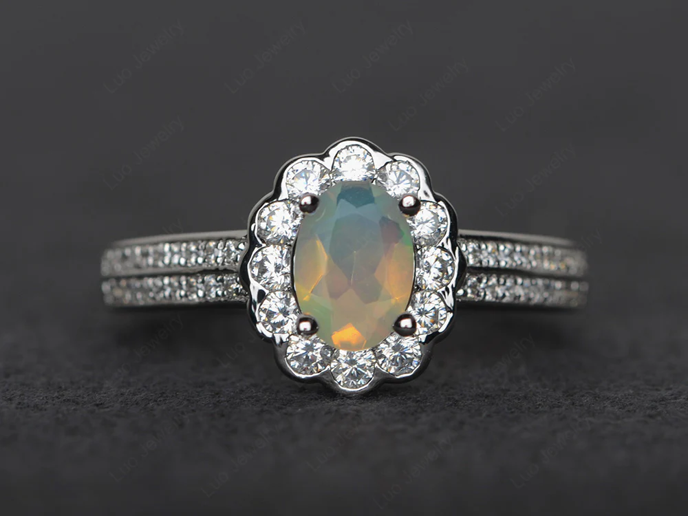 Opal Scalloped Halo Ring