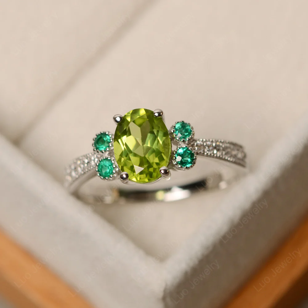 Peridot Milgrain Oval Engagement Ring