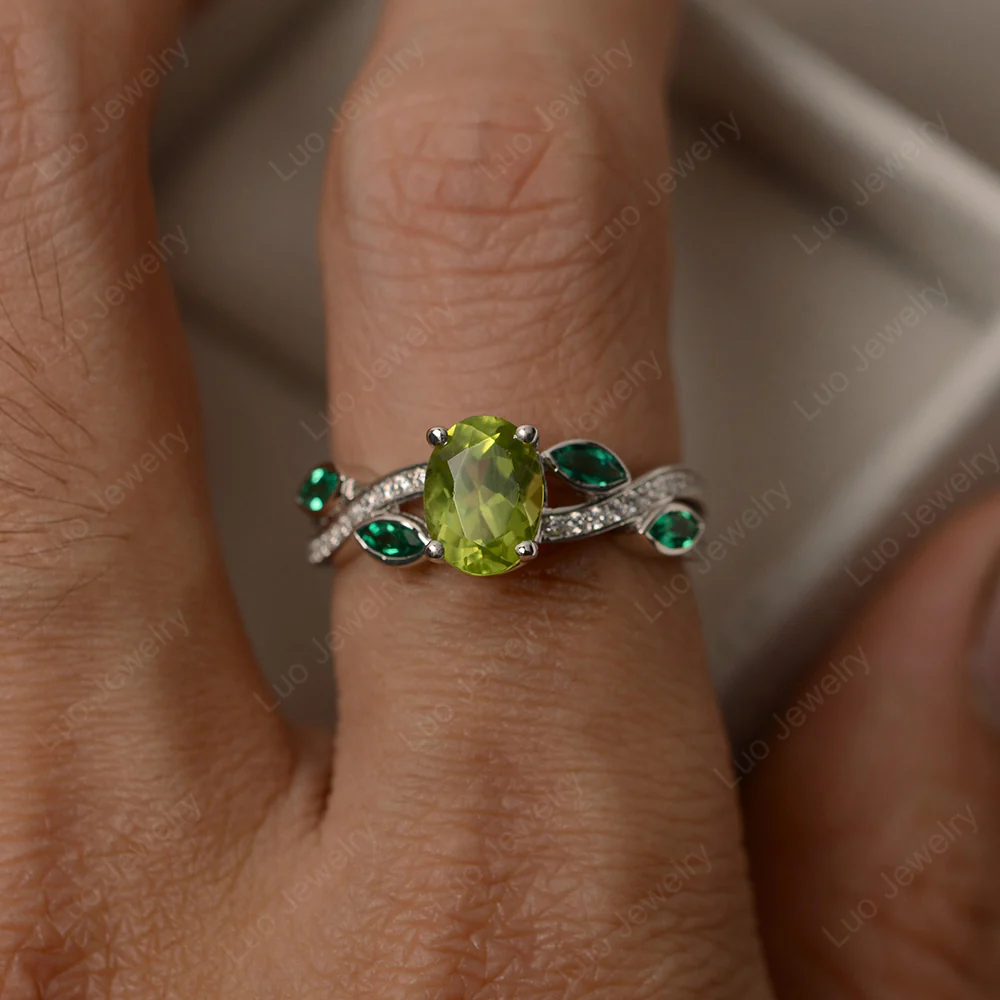 Oval Cut Peridot Leaf Ring - Image 4