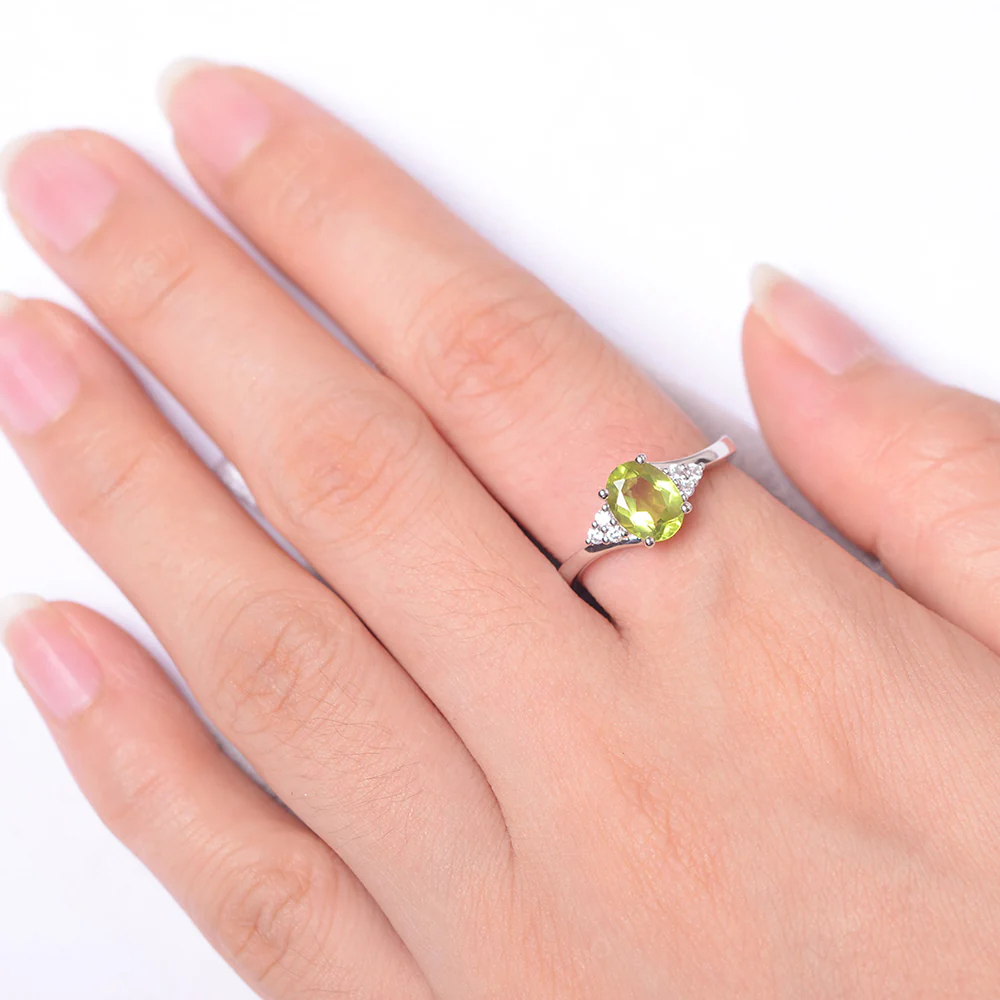 Oval Peridot Bypass Engagement Ring - Image 4