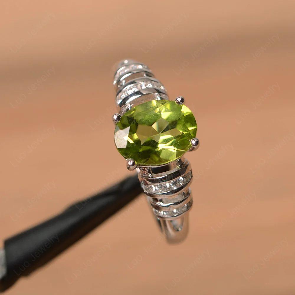 Oval Cut Peridot Promise Ring - Image 2