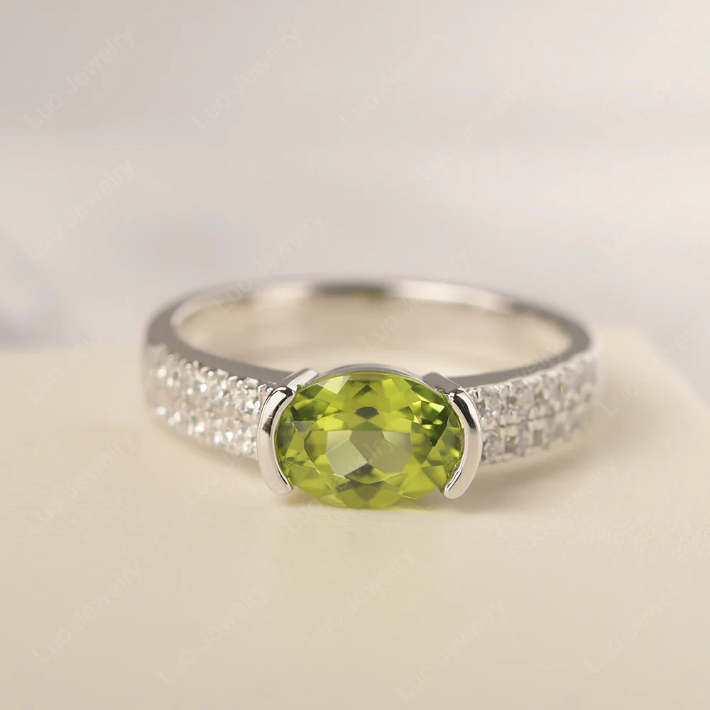 Peridot Two Row Pave Ring
