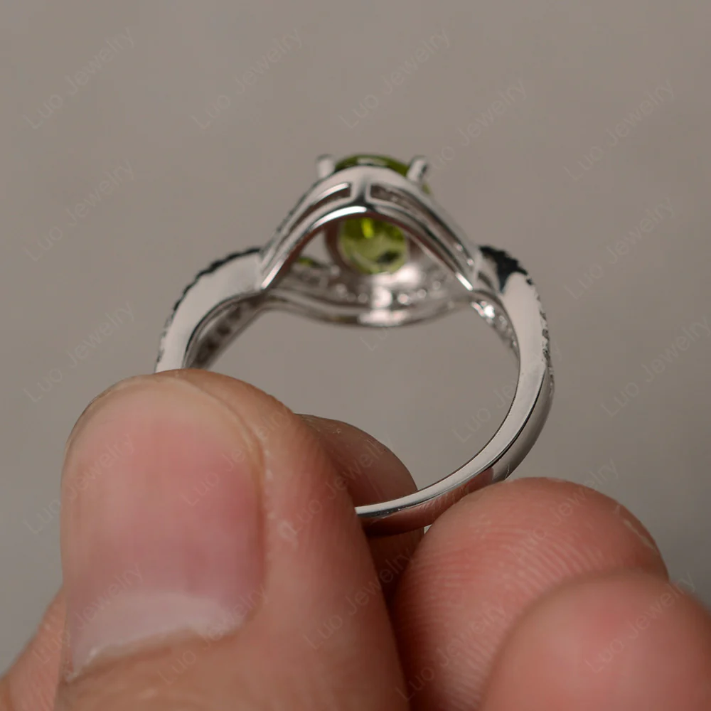 Oval Peridot Twisted Engagement Ring - Image 3