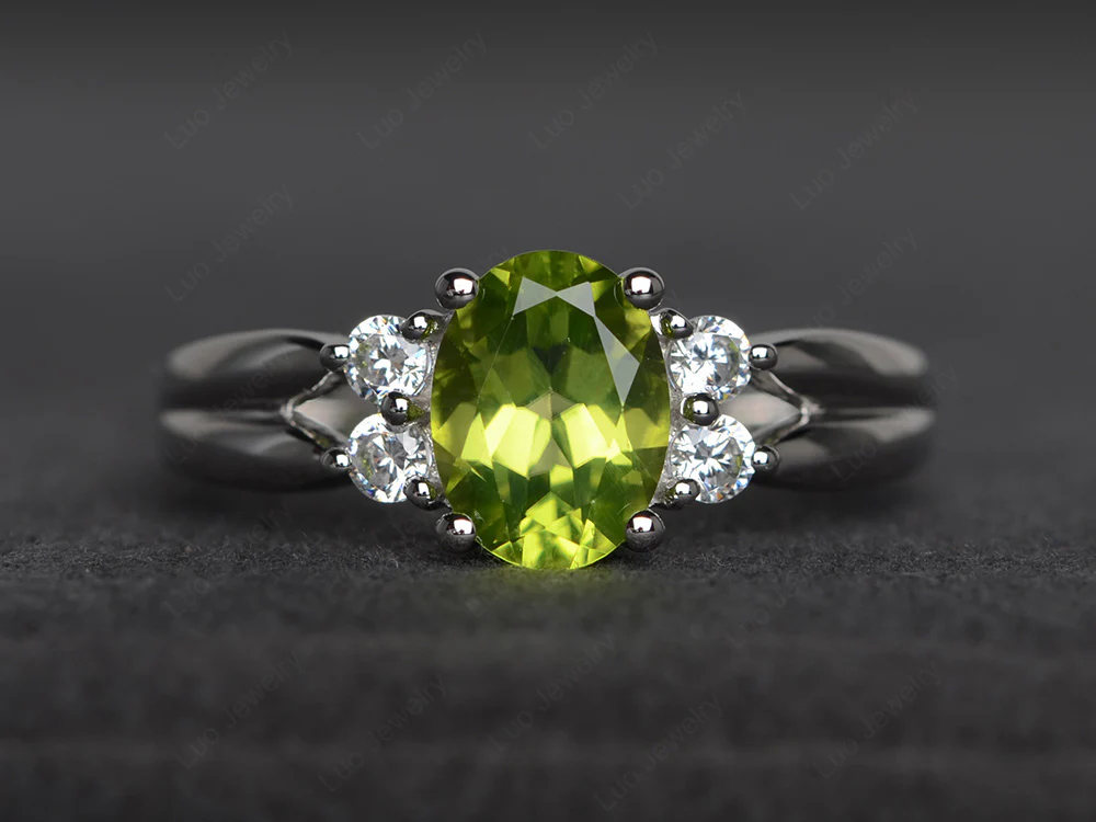 Oval Cut Peridot Two Rows Ring