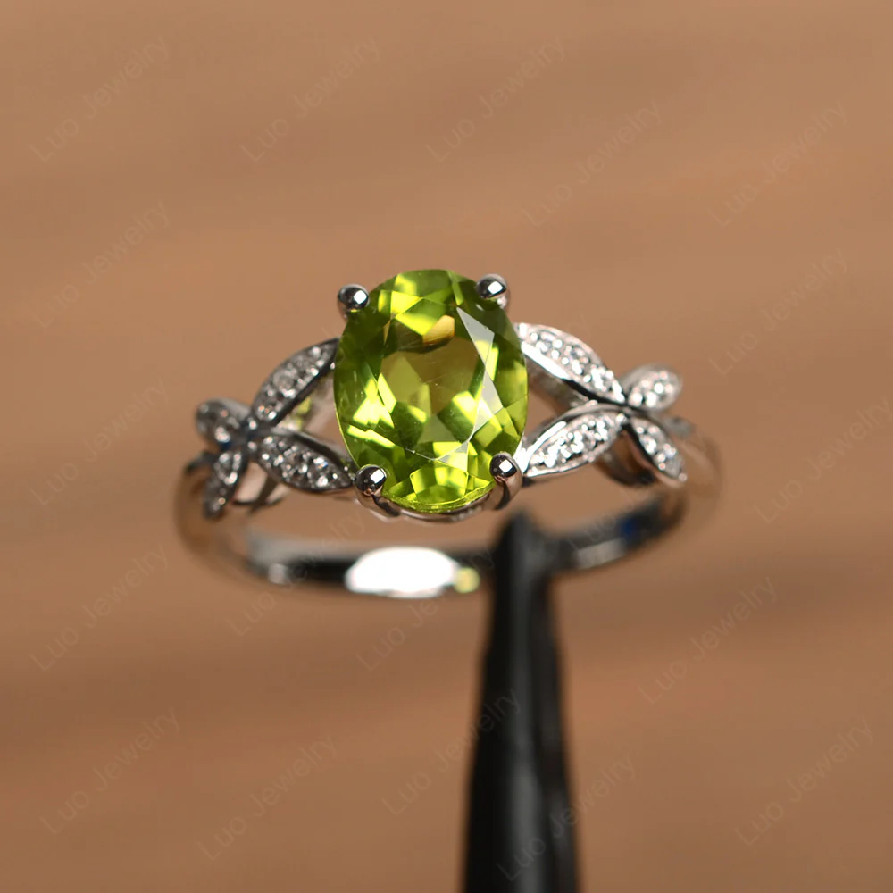 Oval Cut Peridot Butterfly Inspired Ring