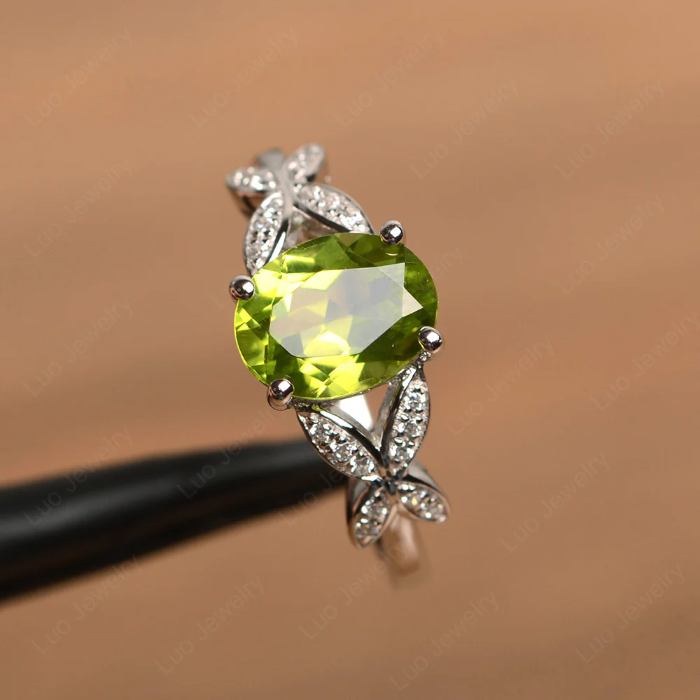 Oval Cut Peridot Butterfly Inspired Ring - Image 2
